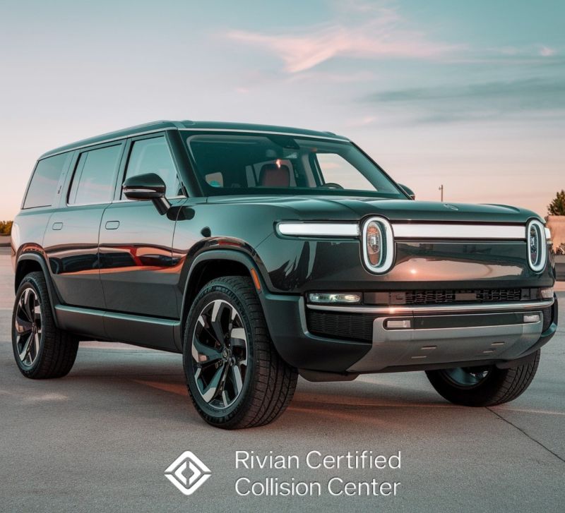 Rivian-sitting-in-a-parking-lot-Rivian-Certified-Collisioin-Repair-One-Twenty-Two-Collision-GA