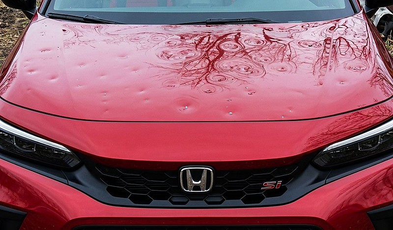 Hail Damage on a Honda hood-Paintless Dent Repair Hail Damage on a Honda hood-Paintless Dent Repair